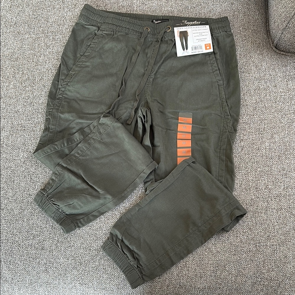 Olive Green Jogger Track Pants with Elastic Ankle Detail
